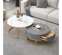 SFSLBFB Modern Nesting Coffee Table Set of 2 with Drawer Storage Slate Marble Texture & Metal Frame - Stylish End Tables for Living Room & Bedroom Decor Multipurpose Sofa Tables