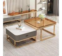 SFSLBFB Modern Nesting Coffee Table Set of 2 with Storage Drawers - Stackable Glass Square Coffee Table with Thick Steel Frame for Tea Drinking