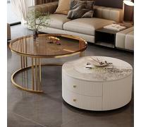 SFSLBFB Modern Round Nesting Coffee Tables Set of 2 with Large Storage, Easy Maintenance for Living Room, Bedroom, Office, Balcony, Apartment Use(Motley-R,19.6 * 13.7+27.5 * 17.7IN)
