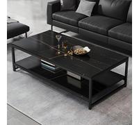 SFSLBFB Rectangle Cocktail Table Frame Single Coffee Table with Shelf Coffee Table Italian Imitation Slate TV Cabinet Combination Rectangular Table Black Shelves Included 55" L x 24" W x 16.5" H