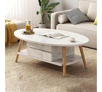 SFSLBFB Wooden Single Coffee Table Standard Coffee Cocktail Table Coffee Table Apartment Sofa Side Oval Table Wood Legs Balcony Tea Table Gloss White with 1 Shelf Included 35.5" L x 20" W x 16.5" H