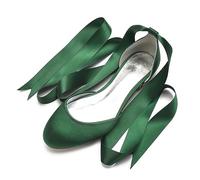 SFSSWSRYDF Ballet Flat Round Toe Satin Ballet Pumps Ribbon Tie Flats Shoes for Wedding Work Pumps 1.5cm,Dark Green,5 UK