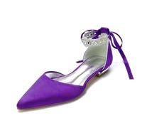 SFSSWSRYDF Bride Ballet Flats Diamante Ankle Strap Flat Sandal Fashion Flats Walking Shoes Comfort Wedding Evening Party Pumps,Dark Purple,7 UK