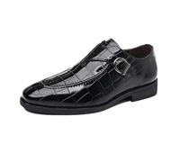 SFSSWSRYDF Men Single Monkstrap Leather Shoes Fashion Slip-on Formal Brogues Business Wedding Dress Shoes,Black,12 UK