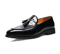 SFSSWSRYDF Mens Crocodile Printed Tassel Dress Shoes Slip-on Penny Loafer Brogue Business Moccasin Wedding Shoes,Black,8 UK