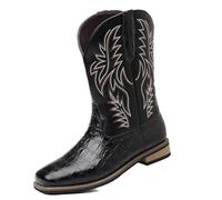 SFSSWSRYDF Men's Exotic Alligator Embossed Cowboy Boots - Elegant Flame Embroidery Western Dress Boots, Square Toe Retro Mid-Calf Boots,Black,8.5 UK