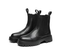 SFSSWSRYDF Men's Leather Chelsea Boots Platform Round Toe Retro Slip-On Oxfords Boot,Black,8 UK