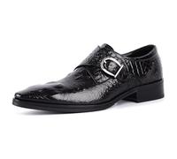 SFSSWSRYDF Men's Single Buckle Monk Strap Shoes Piont Toe Formal Dress Business Leather Oxford, Wedding & Office Business Shoes,Black,7 UK