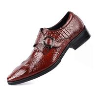 SFSSWSRYDF Men's Single Buckle Monk Strap Shoes Piont Toe Formal Dress Business Leather Oxford, Wedding & Office Business Shoes,Red,11 UK
