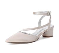 SFSSWSRYDF Pointed Toe Sling Back Wedding Shoes Ankle Strap Satin Bridal Sandals Shoes Low Block Heel Pumps,Champagne,7 UK