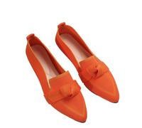 SFSSWSRYDF Women Lightweight Dressy Shoes Slip On Knitted Flat Shoes Pointed Toe Ballet Flats,Orange,5.5 UK