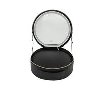 SFTYEI Makeup Case Led Makeup Mirror Circular Storage Box Cosmetic Bag with Light Black