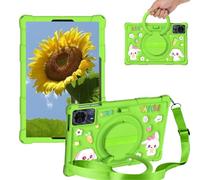 Sfulatdc Silicone Kids Tablet Case 360 Rotating Kickstand/Handle/Shoulder Strap Cute Cover Lightweight Compatible with DOOGEE T30S 11 Inch, Redmi Pad SE 11,ONN Tablet Pro 11" Green