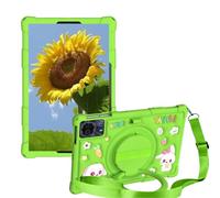 Sfulatdc Silicone Kids Tablet Case 360 Rotating Kickstand/Handle/Shoulder Strap Stylus Pen Cute Cover Lightweight Compatible with DOOGEE T30S 11 Inch, Redmi Pad SE 11,ONN Tablet Pro 11" Green