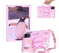 Sfulatdc Silicone Kids Tablet Case 360 Rotating Kickstand/Handle/Shoulder Strap Stylus Pen Cute Cover Lightweight Compatible with DOOGEE T30S 11 Inch, Redmi Pad SE 11,ONN Tablet Pro 11" Pink