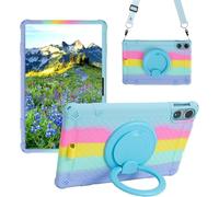 Sfulatdc Silicone Tablet Case with 360 Rotating Kickstand/Handle and Shoulder Strap Stylus Pen Shockproof Cover Compatible with Teclast T60 Plus 12 inch Rainbow