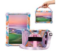 Sfulatdc Silicone Tablet Case with 360 Rotating Kickstand Strap/Shoulder Strap/Handle Compatible with Victbing 10, BENEVE 10.1,Dragon Touch Notepad K10/Max10 Multicolor Pink
