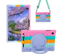 Sfulatdc Silicone Tablet Case with 360 Rotating Stand/Handle and Shoulder Strap Stylus Pen Soft Cover Compatible with T-Mobile REVVL Tab 2 5G 10.1" Rainbow
