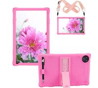 Sfulatdc Silicone Tablet Case with Adjustable Kickstand and Shoulder Strap Stylus Pen Soft Cover Compatible with Evermyth 10 inch Pink