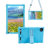 Sfulatdc Silicone Tablet Case with Adjustable Kickstand and Shoulder Strap Stylus Pen Soft Cover Compatible with Evermyth 10 inch Blue