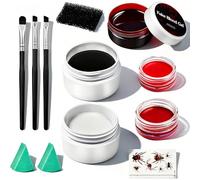 SFX Halloween Makeup Kit,Scar Wax,Fake Blood, Liquid Latex, 6-Color Face Paint Palette, Sponges & Spatula,Special Effects Fake Scars & Face Painting Set for Adults and Teens Halloween Cosplay (Set-C)