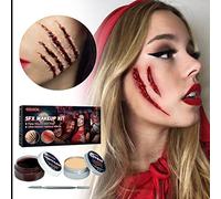 SFX Makeup Kit Scars Wax,Fake Blood Wound Skin Wax,Halloween Special Effect Wound Modeling Skin Wax with Spatula and Fake Blood Gel,Makeup Special Effects For Halloween Festival