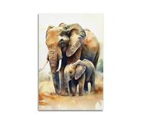 SFXHHWG Animal Poster Watercolor Style Mother And Baby Elephant Illustration Exquisite Modern Family Decorative Paintings for Living Room Bedroom Canvas Wall Art Prints Picture 08x12inch(20x30cm)