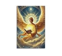 SFXHHWG Religious Poster Heavenly Angel with Golden Wings And Book Illustration Exquisite Modern Family Decorative Paintings for Living Room Bedroom Canvas Wall Art Prints Picture 12x18inch(30x45cm)