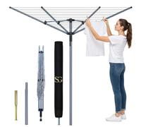 SG 4 Arm 50m Rotary Washing Line Outdoor, Heavy Duty Large Clothes Rotating Airer Dryer Garden use, Easy to Open and Close along with Ground Spike and Cover, Silver (50m)