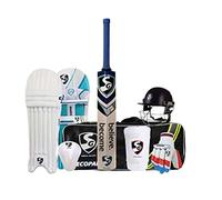 SG Cricket Set | Cricket Bat+Helmet+Batting Gloves+Batting Pads+League Abdominal Guard | Complete Cricket Gear Set for Adult | Bat Size: 6 | Color: Multicolor | Economy Cricket Set