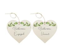 SG Store 2pcs Hanging Signs for Bathroom Double Sided Wooden Heart Shaped Sign Leaf Accents Bathroom Door Handles Includes Hanging Ropes