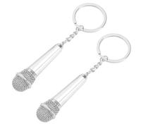 SG Store 2PCS Microphone Keychain Microphone Keyring Silver Stainless Steel Microphone Key Chain 3D Mini Metal Microphone Key Ring Decorative Keychain
