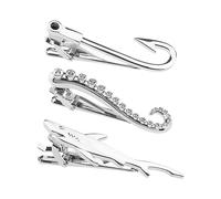 SG Store 3pcs Silver Fish Hook, Shark, Octopus Limb Tie Clip Set for Men Boys