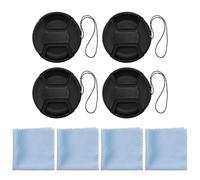 SG Store 4 Sets 72mm Front Lens Cap Cover Camera Lens Cap with Cleaning Cloth and Rope Compatible with Nikon Compatible with Canon Compatible with Pentax Black