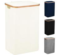 SG Traders 100L Laundry Hamper with Lid - Large Hampers for Laundry with Handles - Laundry Baskets with Lid for Bedrooms - Bamboo Bathroom Tall Laundry Bin (Beige)