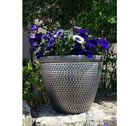 SG Traders 2 X Large Plastic Round Cromarty Plant Pots Flower Pot Planter Garden Decoration Antique Silver 30cm Plant Pot Outdoor Flower Pots Outside Garden Planters Outdoor With Drainage Holes