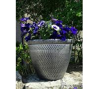 SG Traders 2 X Large Plastic Round Cromarty Plant Pots Flower Pot Planter Garden Decoration Antique Silver 40cm Plant Pot Outdoor Flower Pots Outside Garden Planters Outdoor With Drainage Holes