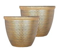 SG Traders 2 X Large Plastic Round Cromarty Plant Pots Flower Pot Planter Garden Decoration Gold 30cm Plant Pot Outdoor Flower Pots Outside Garden Planters Outdoor With Drainage Holes