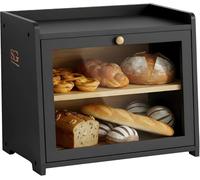 SG Traders Bamboo Bread Bin - Double Layer Bread Box for Kitchen Counter, Large Capacity Bamboo Bread Storage Container with Acrylic Wavy Door Panel (Double Layer - Black)