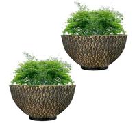 SG Traders Cathay Bowl Plant Pot - Large Garden Planters With Drainage Holes, Elegant Design Flower Pots for Outdoor Garden Decoration (36cm - Black Gold)
