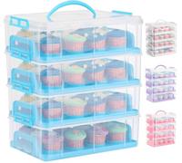 SG Traders Cupcake Carrier with Handle, 48 Stackable Cake Caddy, 4 Tier Bake Holder Snap & Stack Design, Plastic Carry Box for Baked Goods