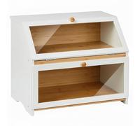 SG Traders Double Decker Bamboo Bread Bin 2-Layer Bread Box Eco-Friendly Kitchen Storage Box with Lid for Freshness Natural, Organic, and Sustainable Food Storage Solution (Modern - White)