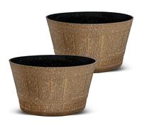SG Traders Large Half Barrel Cask Planter, Flower Plastic Pots Outdoor Garden Planters, Indoor Plant Pot with Drainage Holes, Lilac Slate, Tan, Greywood with Black Straps, Set of 2, 40 x 23cm