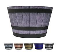 SG Traders Large Half Barrel Cask Planter, Flower Pots Outdoor Garden Planters, Indoor Plant Pot with Drainage Holes, Plastic, Lilac Slate with Black Straps, 40cm