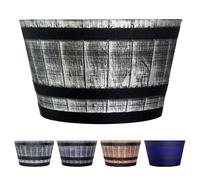 SG Traders Large Half Barrel Cask Planter, Indoor Plant Pot with Drainage Holes, Flower Pots Outdoor Garden Planters, Plastic, Silver with Black Bands, 52 x 31cm