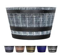 SG Traders Large Half Barrel Cask Planter, Indoor Plant Pot with Drainage Holes, Flower Pots Outdoor Garden Planters, Plastic, Greywood with Black Bands, 52 x 31cm