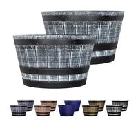 SG Traders Large Half Barrel Cask Planter, Indoor Plant Pot with Drainage Holes, Flower Pots Outdoor Garden Planters, 52 x 31cm - Pack of 2