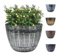 SG Traders Large Round Plastic Beijing Barrel Garden Plant Pot Planter Half Barrels Tub Container Outdoor Herb Patio Pot Tub With Drainage Holes Silver Large Plant Pots Half Barrel D-52cm, H-38cm