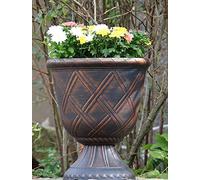 SG TRADERS Large Urn Plant Pot Stand, Flower Pots Outdoor Garden Planters, Indoor Plant Pot, Tall Planter with Drainage Holes, Strong Plastic Patio Home Plants, Black with Copper Planters, D43 x H49cm