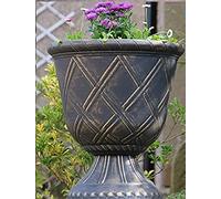 SG Traders Large Urn Plant Pot Stand, Flower Pots Outdoor Garden Planters, Indoor Plant Pot, Tall Planter with Drainage Holes Strong Plastic Black with Gold Outdoor Large Planters Urns D43 x H49cm